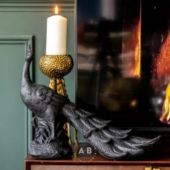 Ashton And Barrow Matte Black Peacock Sculpture (35cm)