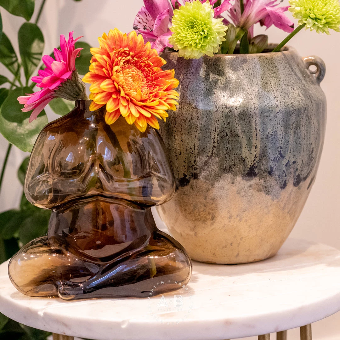 Bloomingville Decor Accessories Ica Handled Vase, Blue Stoneware (D14xH15 Cm) 3 Bloomingville Decor Accessories Ica Handled Vase, Blue Stoneware (D14xH15 Cm)