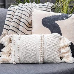 Bloomingville Neutral Eia Striped Fringed Throw - Eco Cotton - Indoor/Outdoor