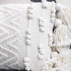Bloomingville White Boho Tassel Cotton Cushion (35x20cm)