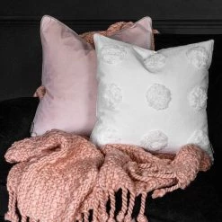 Ashton And Barrow Blush Pink Chunky Knit Fringed Throw Blanket Soft Furnishings