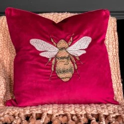 Ashton And Barrow Pink Velvet Bumble Bee Cushion (50x50cm)
