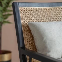 Ashton And Barrow 'Nahomi' Colonial Style Black Timber & Rattan Accent Chair - Cream Cushions