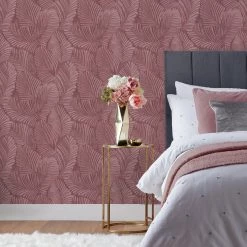Ashton And Barrow Luxury Art Deco Palm Leaf Design Wallpaper - Blush Pink (10.5m Length) NEW IN!