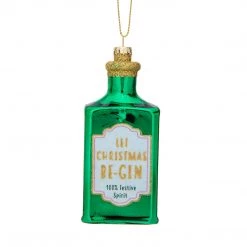 Sass & Belle Green Gin Bottle | Luxury Glass Christmas Bauble Tree Decoration