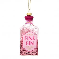 Sass & Belle Pink Gin Bottle | Luxury Glass Christmas Bauble Tree Decoration