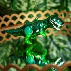 Sass & Belle Green T-Rex | Luxury Glass Christmas Bauble Tree Decoration