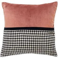 Malini Retro Houndstooth & Pink Velvet Designer Cushion (45x45m)