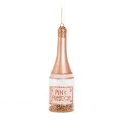 Sass & Belle Rose Gold Glitter Pink Prosecco Bottle | Luxury Glass Christmas Bauble Tree Decoration
