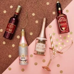 Sass & Belle Rose Gold Glitter Pink Prosecco Bottle | Luxury Glass Christmas Bauble Tree Decoration