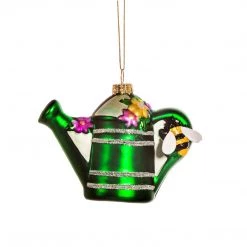 Sass & Belle Green Watering Can | Luxury Glass Christmas Bauble Tree Decoration