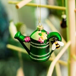 Sass & Belle Green Watering Can | Luxury Glass Christmas Bauble Tree Decoration