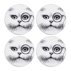 Rory Dobner - Cat Monocle Coasters (Set Of 4) Bar & Kitchen