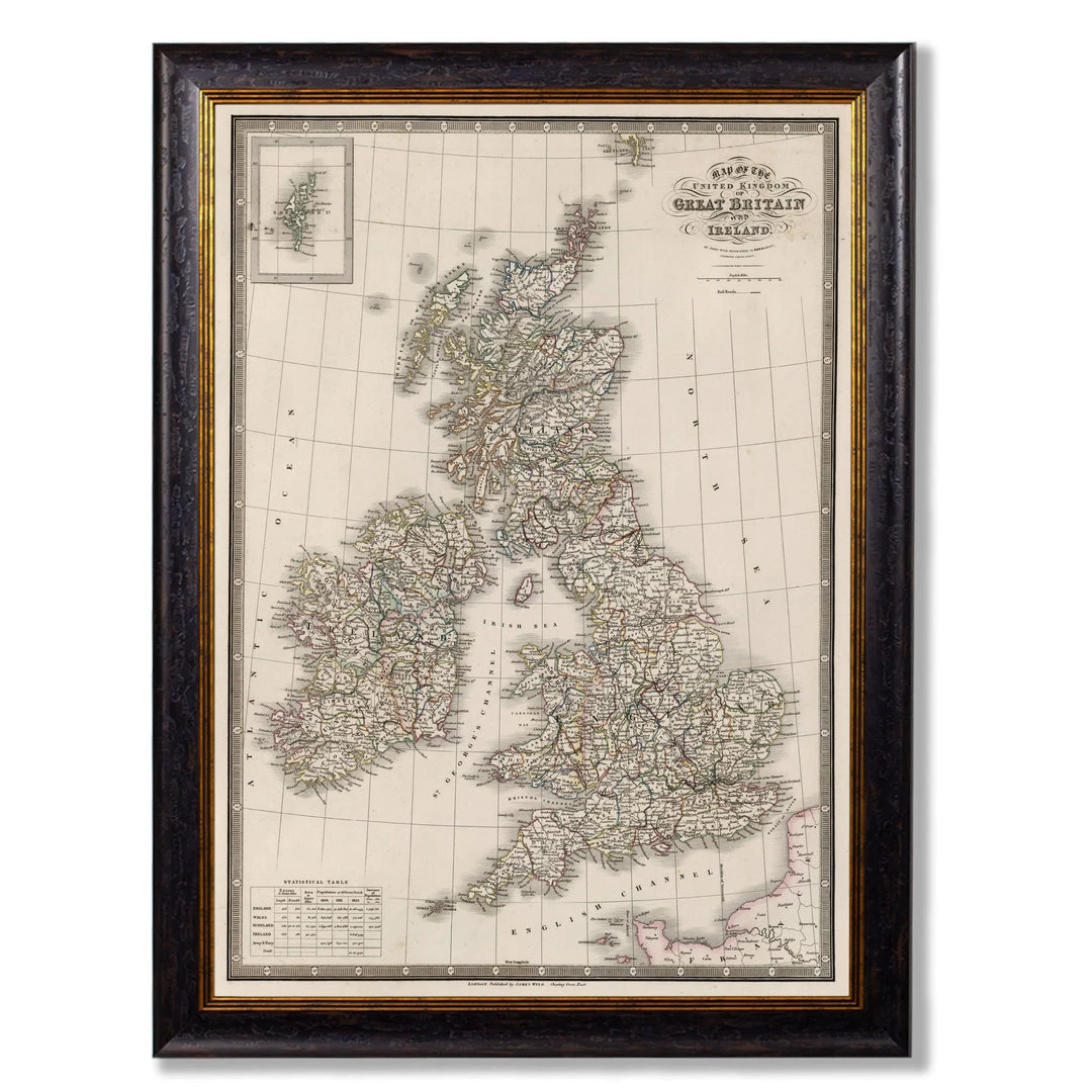 Ashton And Barrow Vintage Map Of The British Isles C.1838 - Rectangular Glass-Framed Print 1 Ashton And Barrow Vintage Map Of The British Isles C.1838 - Rectangular Glass-Framed Print