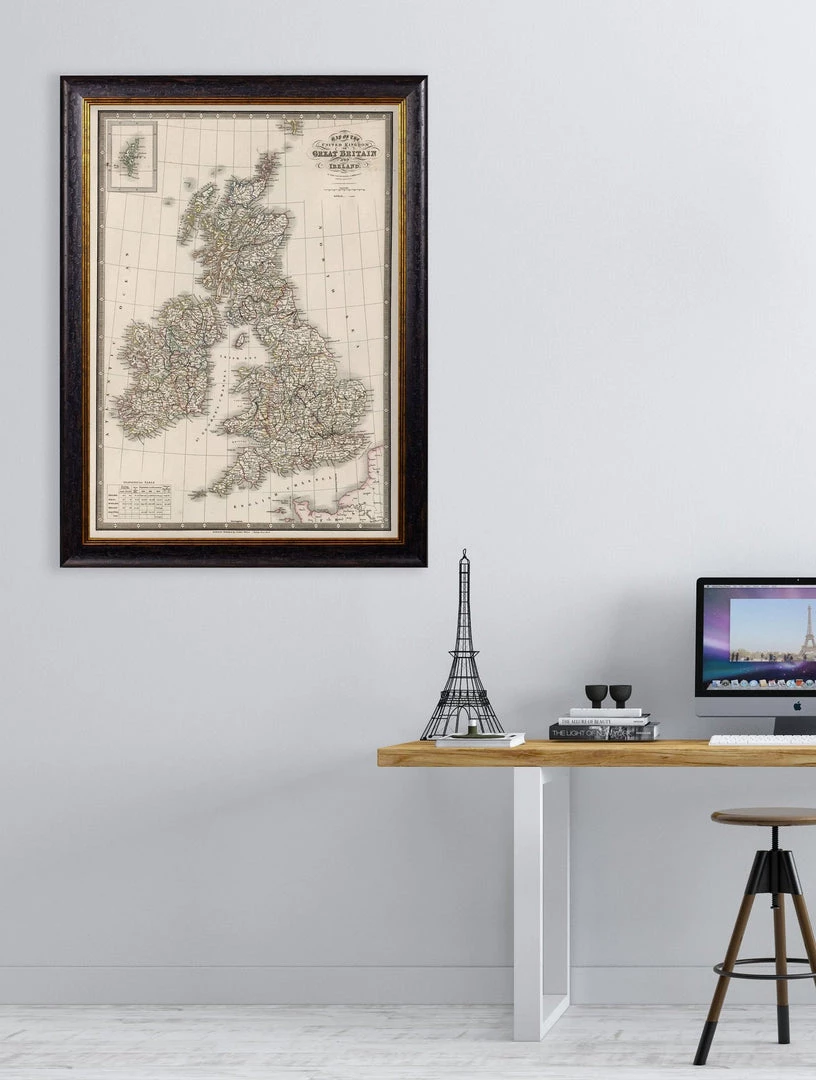 Ashton And Barrow Vintage Map Of The British Isles C.1838 - Rectangular Glass-Framed Print 2 Ashton And Barrow Vintage Map Of The British Isles C.1838 - Rectangular Glass-Framed Print