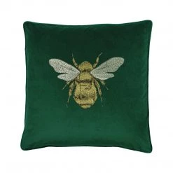 Ashton And Barrow Emerald Green Velvet Bumble Bee Cushion (50x50cm) Soft Furnishings