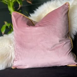 Ashton And Barrow Soft Furnishings Pink Velvet Cushion With Gold Piping (55x55cm)