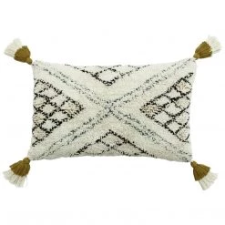 Ashton And Barrow Soft Furnishings White & Moss Deep-Pile Persian Style Tassel Feather Cushion (30x50cm)
