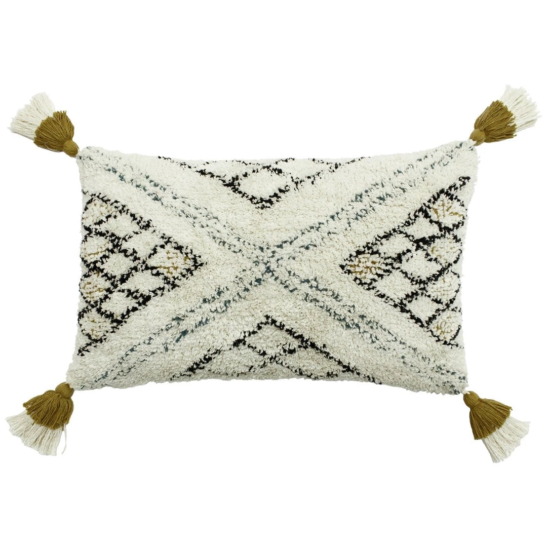 Ashton And Barrow Soft Furnishings White & Moss Deep-Pile Persian Style Tassel Feather Cushion (30x50cm) 1 Ashton And Barrow Soft Furnishings White & Moss Deep-Pile Persian Style Tassel Feather Cushion (30x50cm)