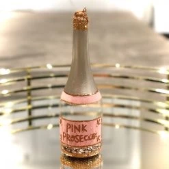 Sass & Belle Rose Gold Glitter Pink Prosecco Bottle | Luxury Glass Christmas Bauble Tree Decoration