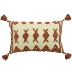 Ashton And Barrow Boho White & Brick Textured Cotton Feather Cushion With Tassels (30x50cm)