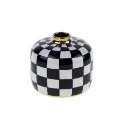 Ashton And Barrow Chequerboard Pattern Small Decorative Vase (Blue & White)