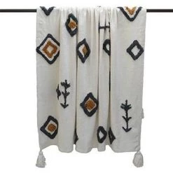 Ashton And Barrow Soft Furnishings White Inka Boho Tassel Throw Blanket - Indoor/Outdoor