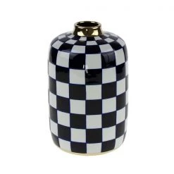 Ashton And Barrow Elegant Checkerboard Decorative Vase (Blue & White)
