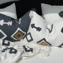 Ashton And Barrow White Inka Geometric Tassel Feather Cushion (40x60cm)