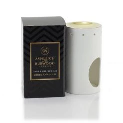 Ashleigh & Burwood Ceramic Oil Burner Tower - White & Gold Burners & Essential Oils
