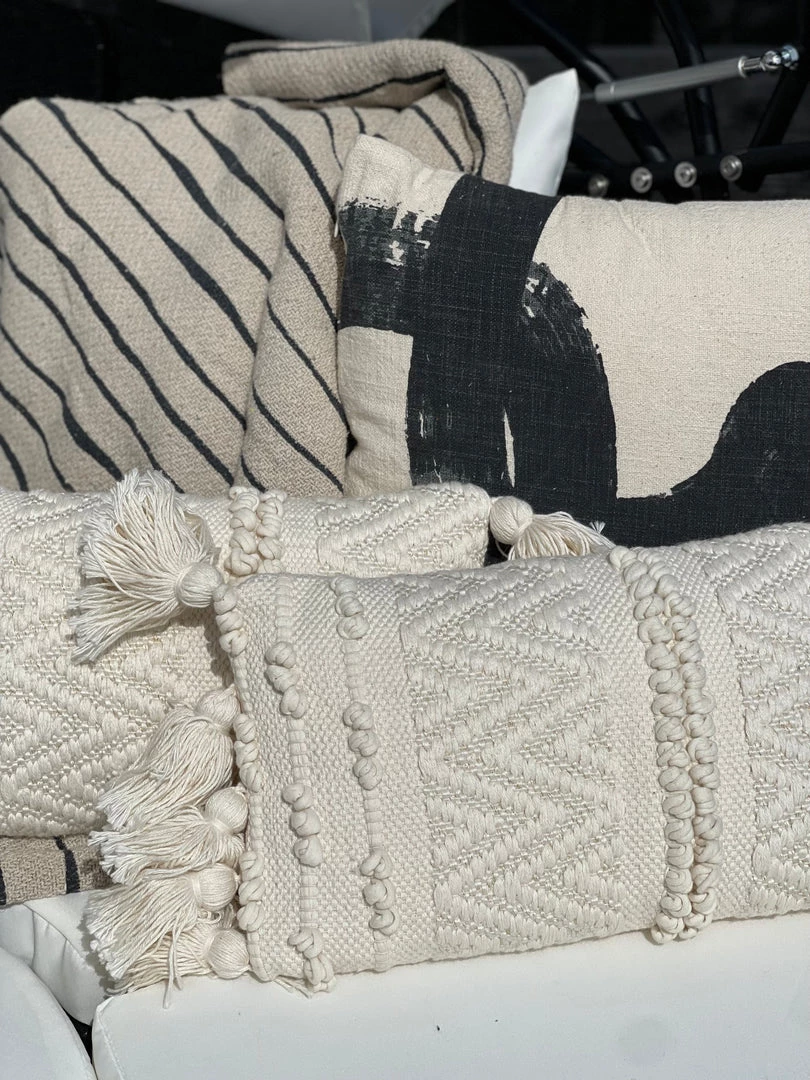 Bloomingville Soft Furnishings Black & White Boho Art Print Cushion (40x40cm) 2 Bloomingville Soft Furnishings Black & White Boho Art Print Cushion (40x40cm)