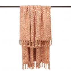Ashton And Barrow Blush Pink Chunky Knit Fringed Throw Blanket Soft Furnishings