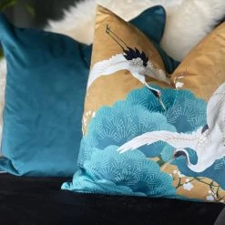 Ashton And Barrow Velvet Teal Feather Cushion With Navy Piping (55x55cm) Soft Furnishings