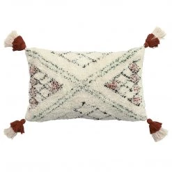 Ashton And Barrow White & Brick Deep-Pile Persian Style Tassel Feather Cushion (30x50cm)