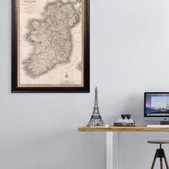 Ashton And Barrow Art & Prints Vintage Map Of Ireland C.1838 - Rectangular Glass-Framed Print