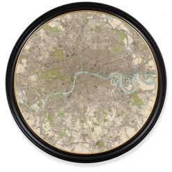 Ashton And Barrow Art & Prints Vintage Map Of London C.1905 - Round Glass-Framed Print With Gold Detail