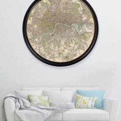 Ashton And Barrow Art & Prints Vintage Map Of London C.1905 - Round Glass-Framed Print With Gold Detail